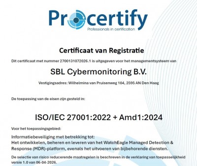SBL Cybermonitoring behaalt ISO 27001-certificering